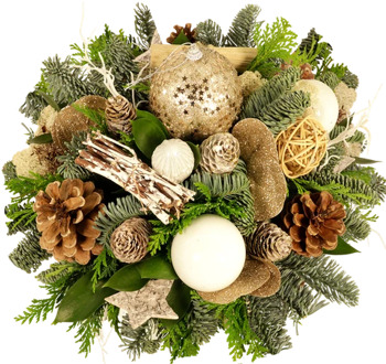 Kerststuk biedermeier Goud - Brons - Wit