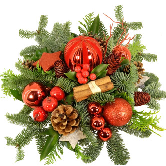 Kerststuk biedermeier Rood - Groen