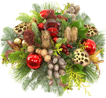 Kerststuk waxinelichtje ca. 35cm Rood - Goud