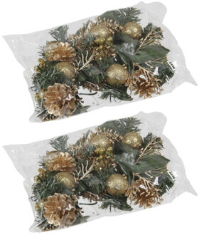 Kerststukje decoratie - 12x st - goud - op stekers - 12 cm - kerstversiering