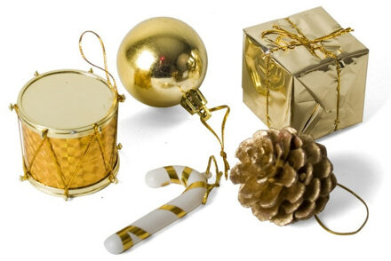 Kerststukje ornamenten - 20-delig - goud - plastic - 5 cm