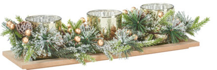 Kerststukje theelichthouders - goud -38 x 12 x 1.5 cm- tafel ornament