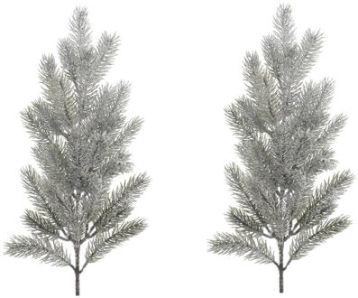 Kersttak/dennentak - 2x stuks - groen - besneeuwd - L66 cm - kerstversiering