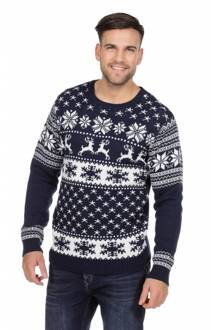 Kersttrui blauw met rendieren Classic