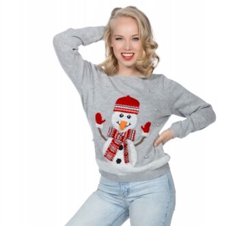 Kersttrui Dames Grijs Snowman Met Parels Zilver - Grijs
