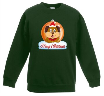 Kersttrui hond kerstbal groen voor jongens en meisjes 5-6 jaar (110/116) - kerst truien kind