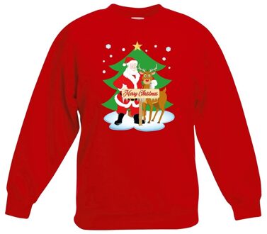 Kersttrui kerstman en rendier voor kerstboom rood voor jongens en meisjes 12-13 jaar (152/164) - kerst truien kind