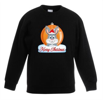 Kersttrui konijn kerstbal zwart voor jongens en meisjes 7-8 jaar (122/128) - kerst truien kind