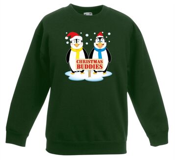 Kersttrui met 2 pinguin vriendjes groen voor jongens en meisjes 3-4 jaar (98/104) - kerst truien kind