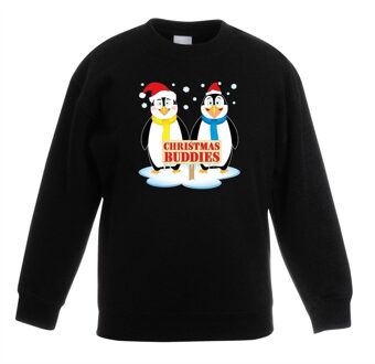 Kersttrui met 2 pinguin vriendjes zwart voor jongens en meisjes 5-6 jaar (110/116) - kerst truien kind