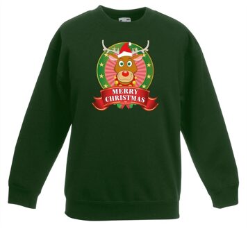 Kersttrui met Rudolf het rendier groen voor jongens en meisjes 3-4 jaar (98/104) - kerst truien kind