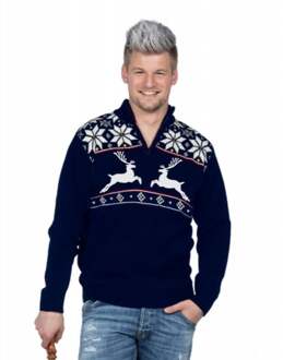 Kersttrui Navy met rits Rendier Blauw