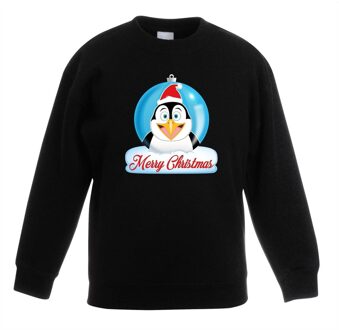 Kersttrui pinguin kerstbal zwart voor jongens en meisjes 7-8 jaar (122/128) - kerst truien kind
