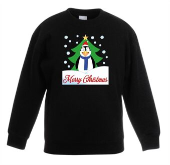 Kersttrui pinguin voor kerstboom zwart voor jongens en meisjes 5-6 jaar (110/116) - kerst truien kind
