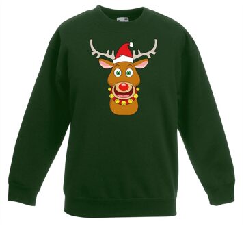 Kersttrui rendier Rudolf met rode muts groen voor jongens en meisjes 7-8 jaar (122/128) - kerst truien kind