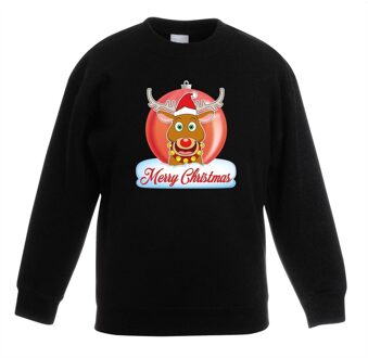 Kersttrui Rudolf kerstbal zwart voor jongens en meisjes 5-6 jaar (110/116) - kerst truien kind