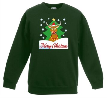 Kersttrui Rudolf voor kerstboom groen voor jongens en meisjes 5-6 jaar (110/116) - kerst truien kind