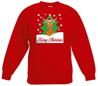 Kersttrui Rudolf voor kerstboom rood voor jongens en meisjes 14-15 jaar (170/176) - kerst truien kind