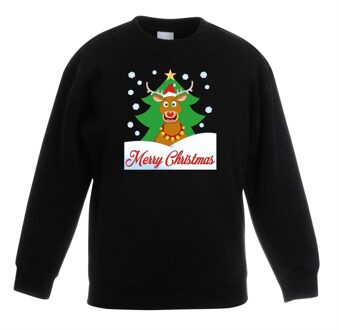 Kersttrui Rudolf voor kerstboom zwart voor jongens en meisjes 9-11 jaar (134/146) - kerst truien kind