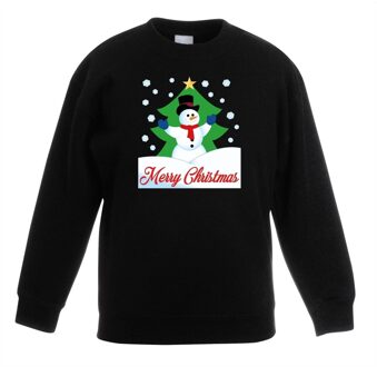 Kersttrui sneeuwman voor kerstboom zwart voor jongens en meisjes 7-8 jaar (122/128) - kerst truien kind