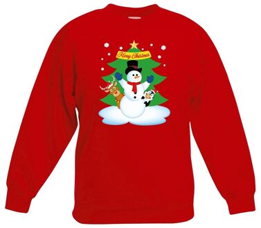 Kersttrui sneeuwpop en vrienden voor kerstboom rood voor jongens en meisjes 12-13 jaar (152/164) - kerst truien kind