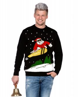 Kersttrui zwart snowboard Santa