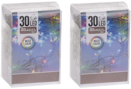 kerstverlichting - 2x - 2 meter - gekleurd - batterij - 30 lampjes - kerstversiering/kerstdecoratie