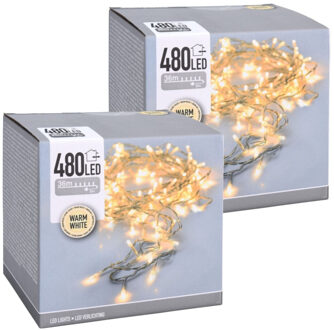 Kerstverlichting - 2x - 36 meter - transparant - warm wit - 480 lampjes