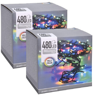Kerstverlichting - 2x - gekleurd - 480 leds - 3600 cm - groen snoer