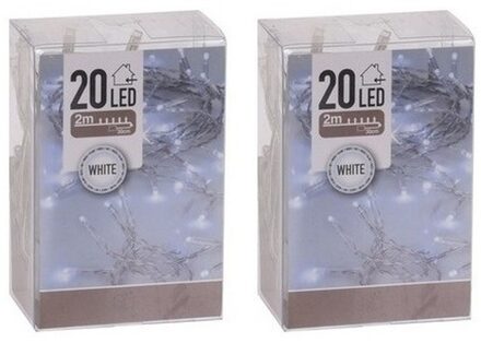 Kerstverlichting - 2x - lichtsnoer - 20 led lampjes - helder wit - 2 meter - batterij