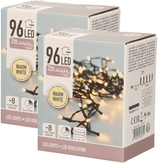 Kerstverlichting - 2x - op batterij - 96 LED lampjes - warm wit buiten - 7 m