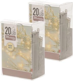 Kerstverlichting - 2x - op batterij - warm - wit - 20 lampjes - 2 meter