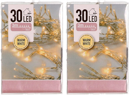 Kerstverlichting - 2x - op batterij - warm wit - 30 lampjes