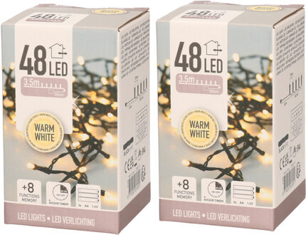 Kerstverlichting - 2x - op batterij - warm - wit - 48 lampjes - 4 meter