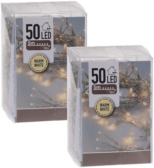 Kerstverlichting - 2x - op batterij - warm wit - 50 LED lampjes - 5 meter