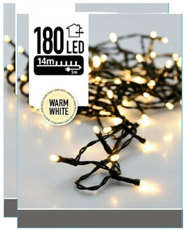 Kerstverlichting - 2x - warm wit - 180 led lampjes - 14 meter - zwart snoer - buiten