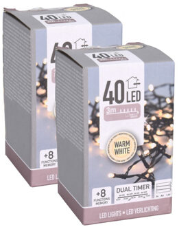 Kerstverlichting - 2x - warm wit - 40 leds - 300 cm -zwart snoer - batterij