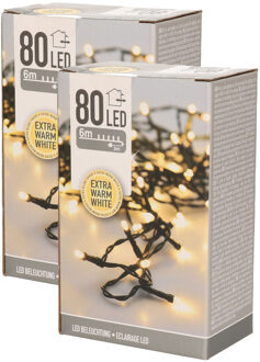 Kerstverlichting - 2x - warm wit - buiten - 6m - 80 lampjes - Kerstlampjes/kerstlichtjes