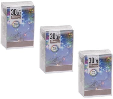 kerstverlichting - 3x - 2 meter - gekleurd - batterij - 30 lampjes - kerstversiering/kerstdecoratie Multi