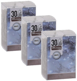 Kerstverlichting - 3x - 2 meter - op batterij - helder wit - 30 lampjes - lichtsnoer