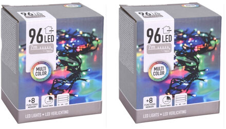 Kerstverlichting - 3x - 96 led lampjes - gekleurd - 700 cm - batterij - zwart snoer