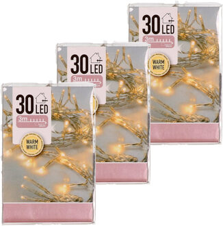 Kerstverlichting - 3x - op batterij - warm wit - 30 lampjes