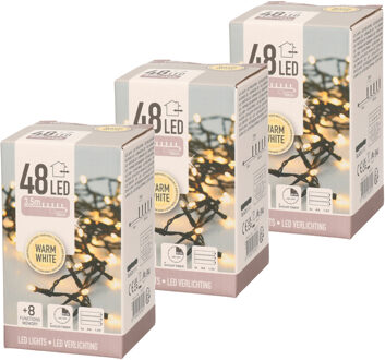 Kerstverlichting - 3x - op batterij - warm - wit - 48 lampjes - 4 meter