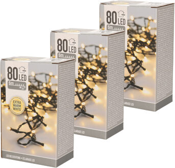 Kerstverlichting - 3x - warm wit - buiten - 6m - 80 lampjes - Kerstlampjes/kerstlichtjes