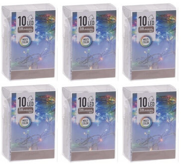 Kerstverlichting - 6x - 1 meter - op batterij - gekleurd - 10 lampjes