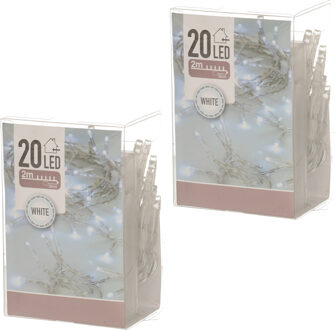 Kerstverlichting - 8x - lichtsnoer - 20 led lampjes - helder wit - 2 meter - batterij