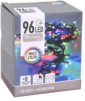 Kerstverlichting - 96 led lampjes - gekleurd - 700 cm - batterij - zwart snoer