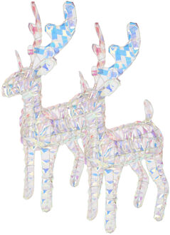Kerstverlichting figuren - 2x -rendieren - regenboog gekleurd- 24 x 8 x 37 cm - 50 leds - warm wit