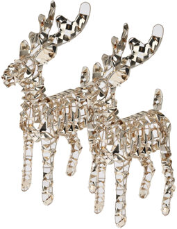 Kerstverlichting figuren - 2x st - rendieren - goud - 24 x 8 x 37 cm - 50 led lampjes - warm wit