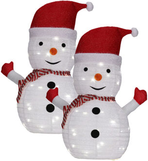 Kerstverlichting figuur - 2x - sneeuwpop - H68 cm - 30 led lampjes - buiten - verlichte figuren